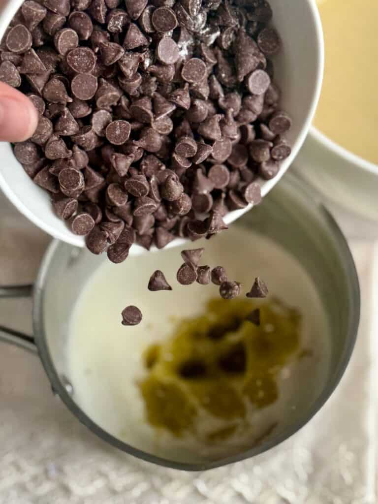 espresso brownies-adding chocolate to melted butter