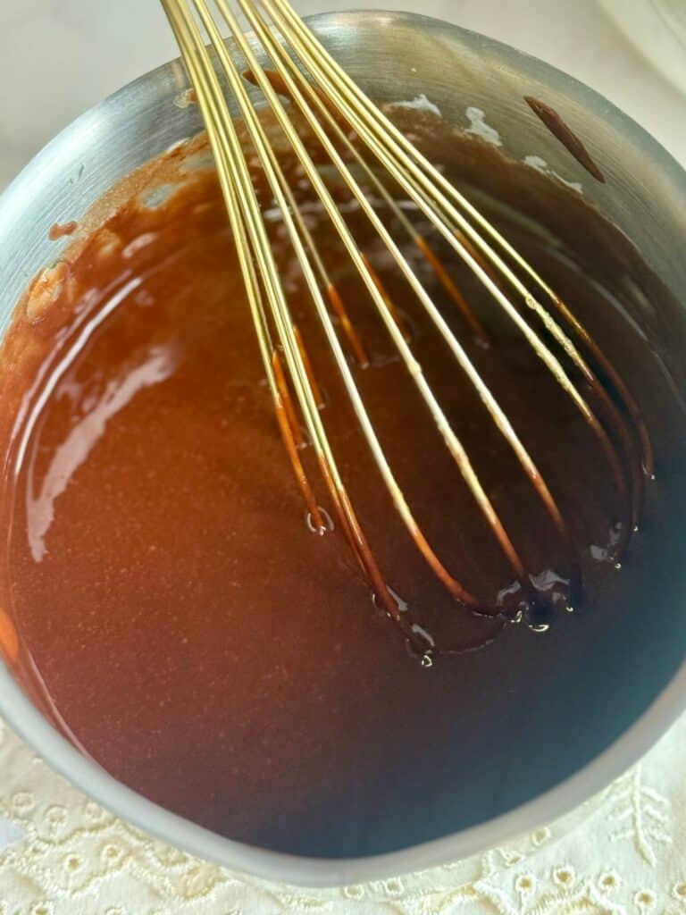 espresso brownies-mixing chocolate and melted butter