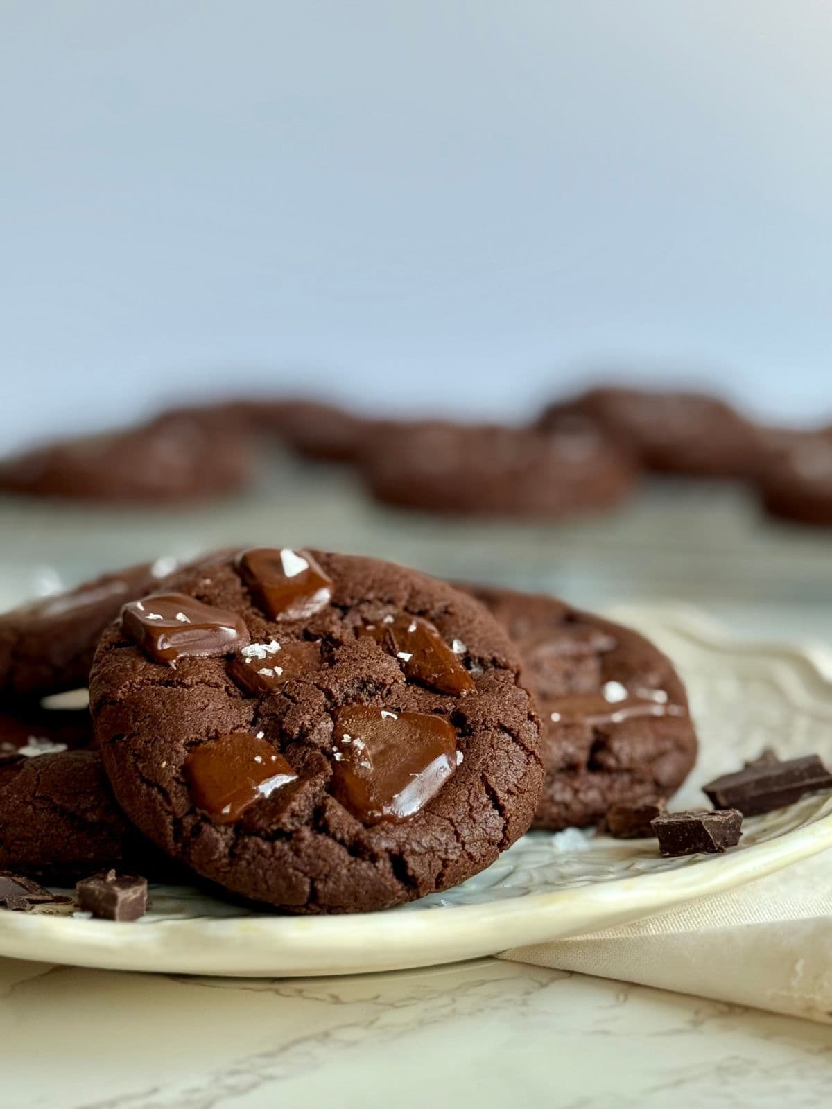 double dark chocolate cookies on plate