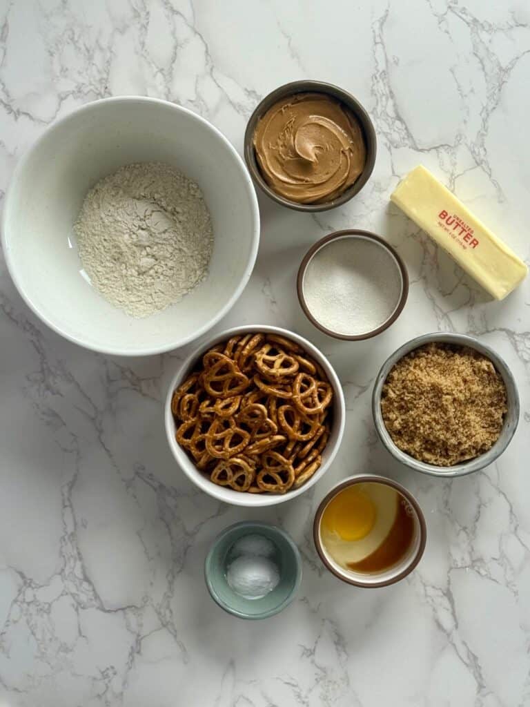 peanut butter pretzel cookies-ingredients shot