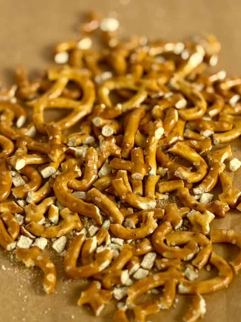 peanut butter pretzel cookies-pretzels crushed