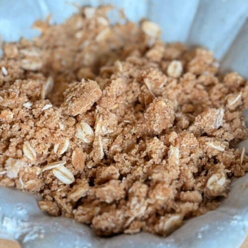 brown butter banana bread oat streusel in bowl