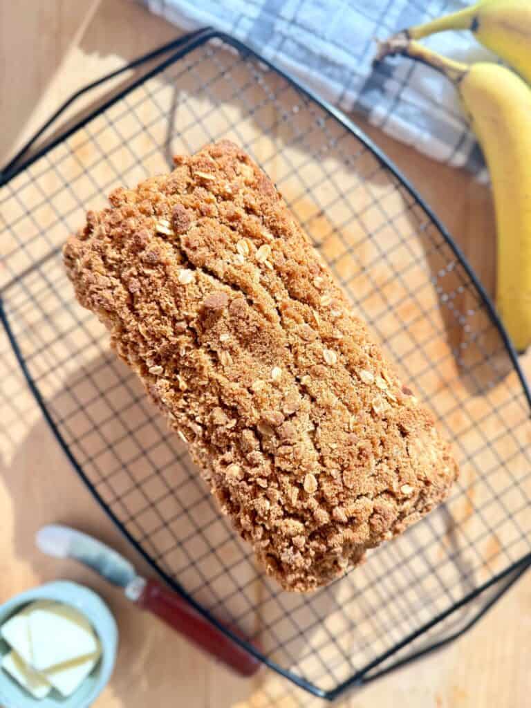 brown butter banana bread oat streusel in bowl