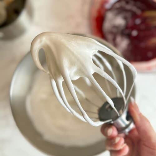 flourless red velvet torte-glossy whipped egg whites to medium peaks on whisk