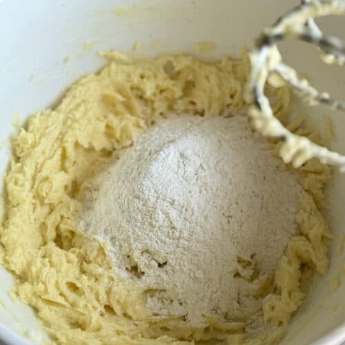 dry ingredients added to loaf cake batter