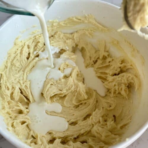 wet ingredients added to loaf cake batter