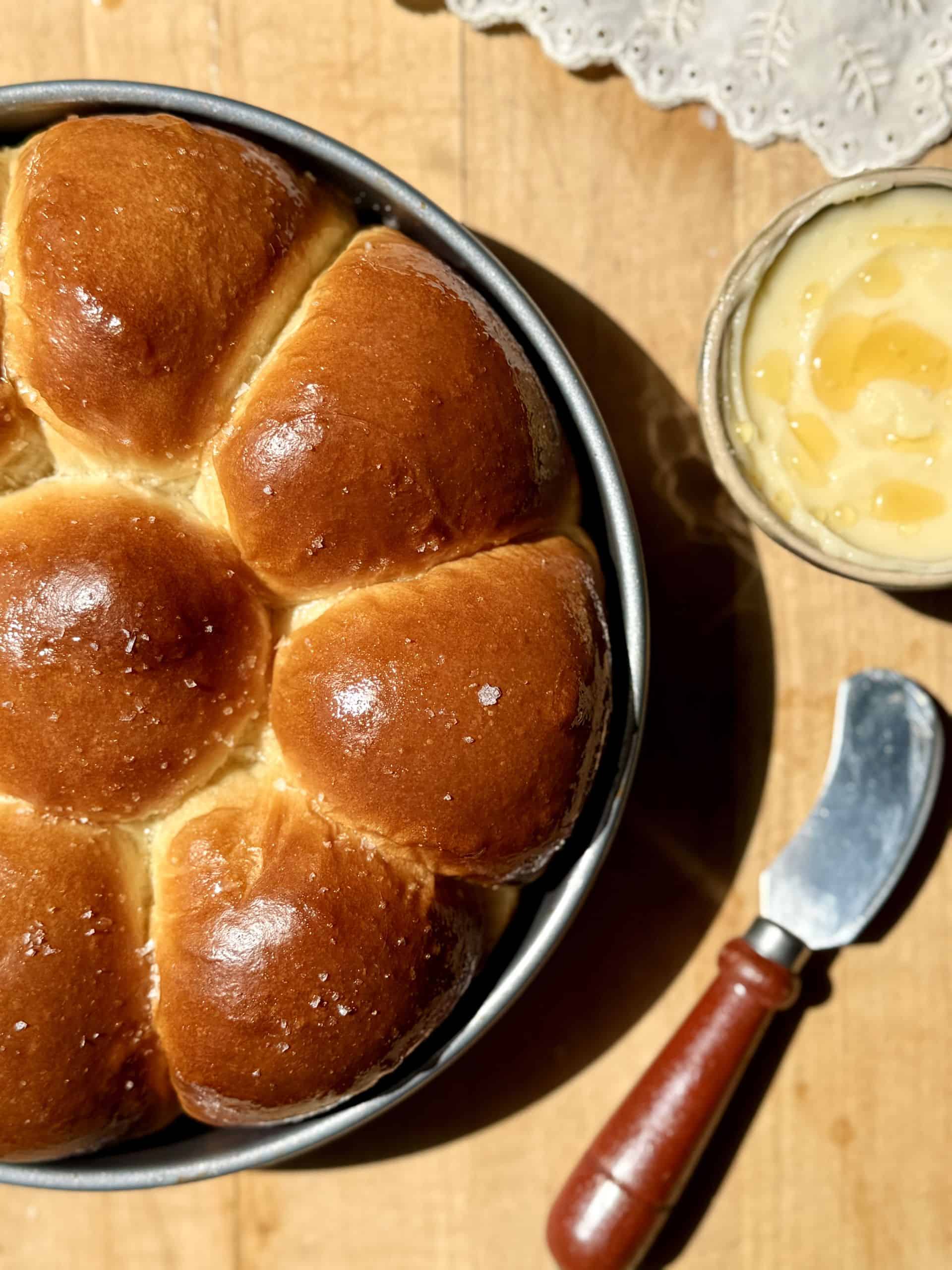 Soft & Fluffy Dinner Rolls with Salted Honey Butter