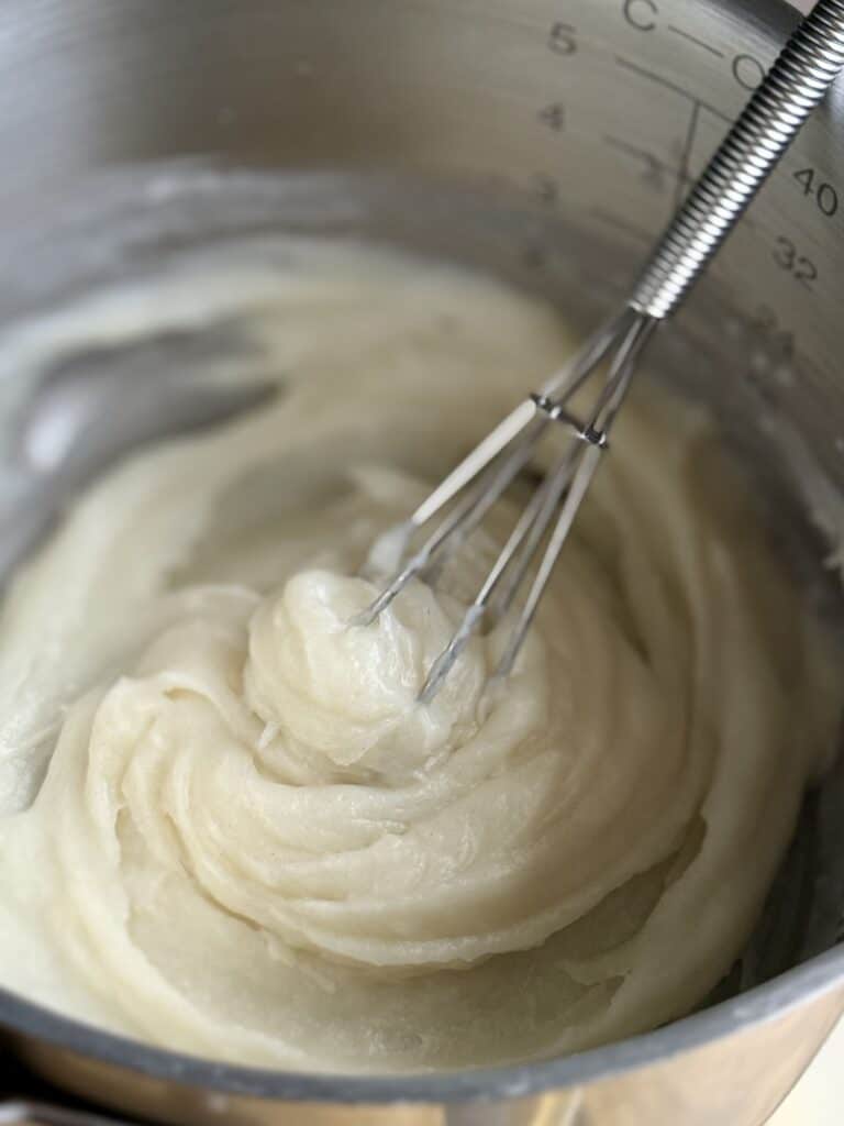 Tangzhong whisked in saucepan before adding to the dough 